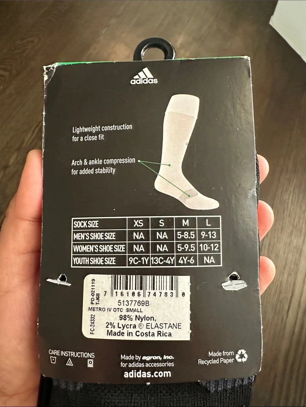 Adidas Youth Metro Soccer arch ankle compression Socks Size Small shoe size 13c-